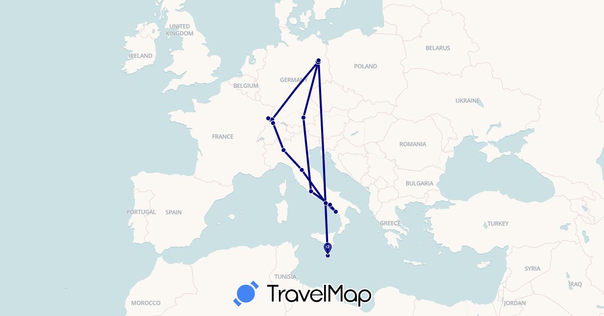 TravelMap itinerary: driving in Germany, France, Italy, Malta (Europe)